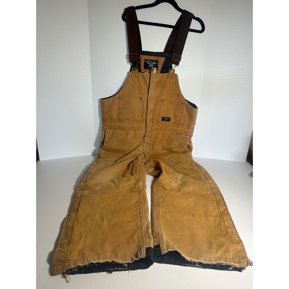 VTG Walls Workwear Insulated Bib Overalls Brown Duck Canvas Quilted Lining Men L